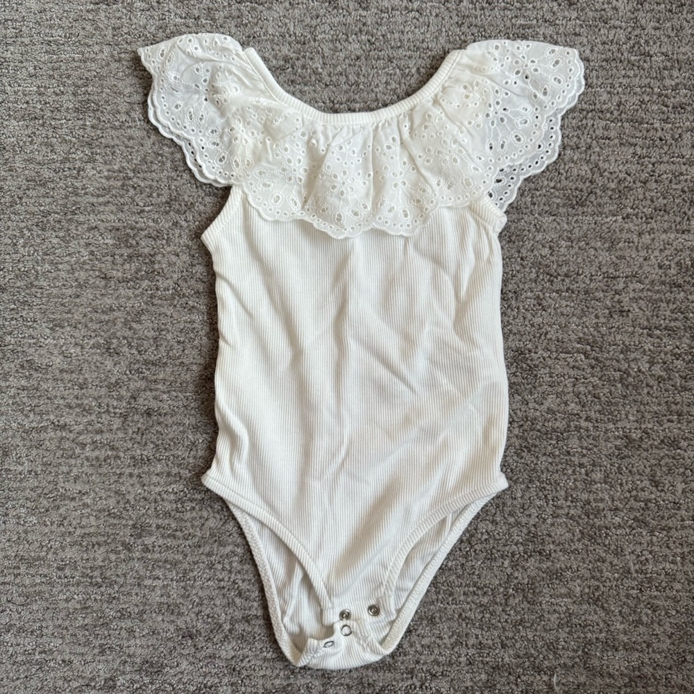 White Eyelet Ruffle Girls body suit